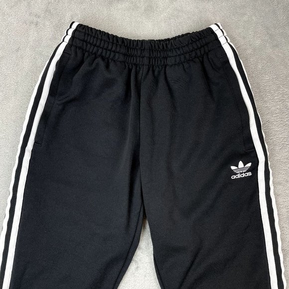 ADIDAS Performance Athletic Black Track Pants Joggers Tapered Legs White Stripes - Picture 5 of 9